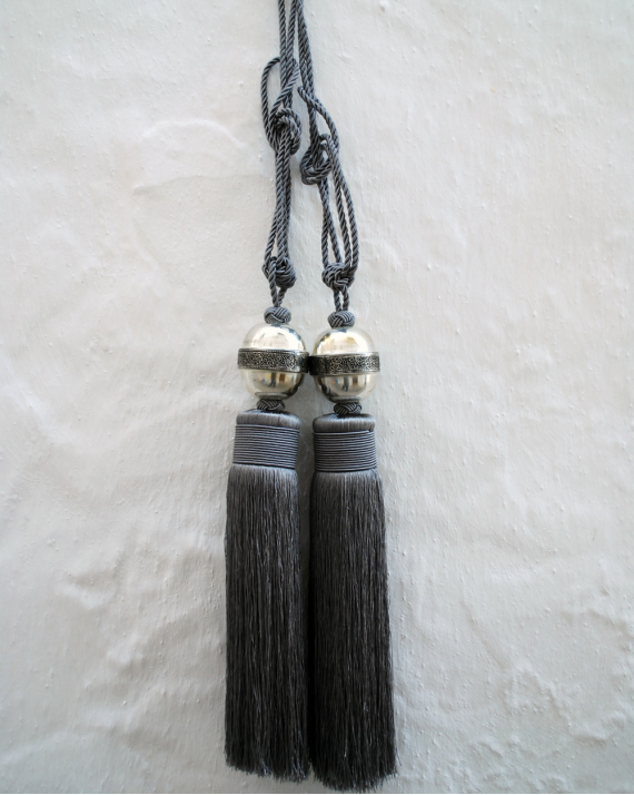 Original Moroccan Curtain Tassels And Tie Backs With A Hand Engraved Metal Boukala Oval Sphere Motif Andaluchic Original Moroccan Curtain Tassels And, Black Curtain Tie Backs Tassels
